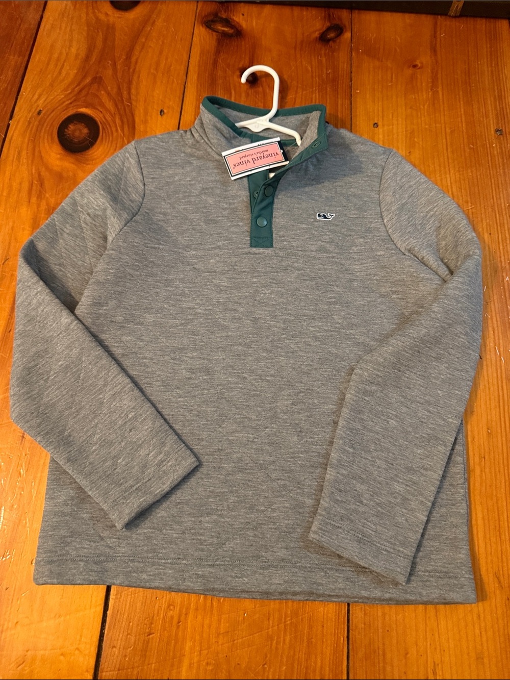 Kids Vineyard Vines Gray Long-Sleeve Pullover with Green Trim
